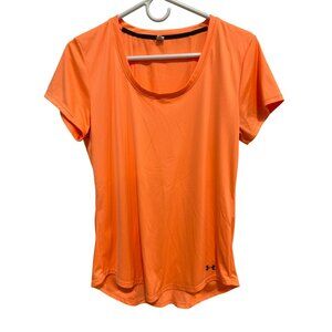 Under Armour HeatGear Semi Fitted Shor Sleeve T Shirt Womens M Orange Athleisure